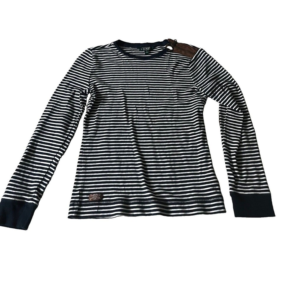 Lauren Ralph Lauren Navy Striped Shirt with Elbow Patches Size Small